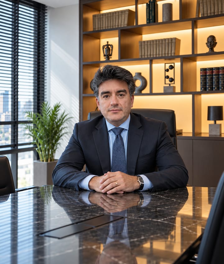 Dr. Leonardo Sidônio sentado à mesa de reuniões, com as mãos cruzadas